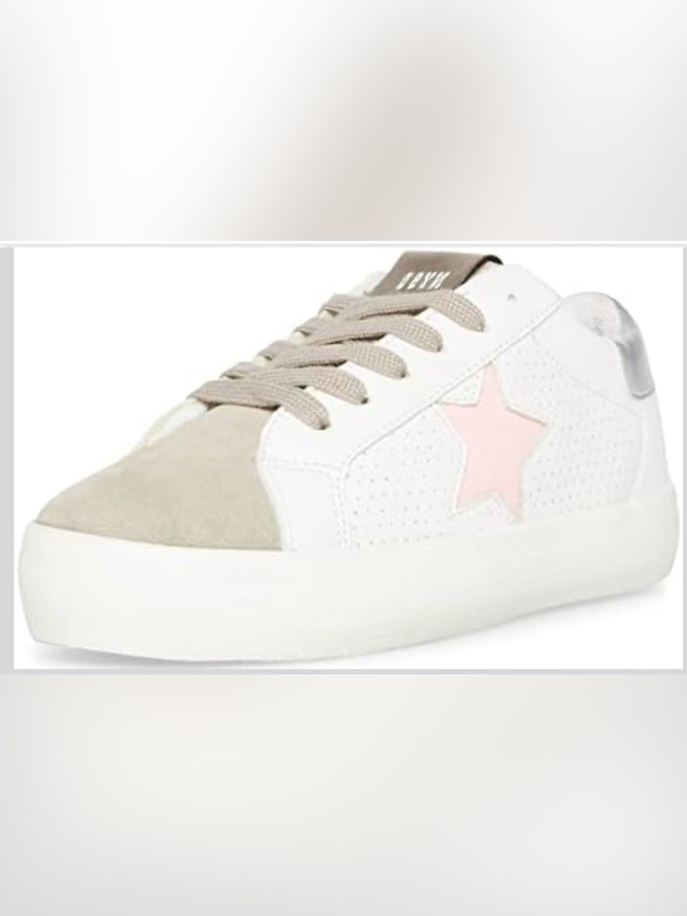 Steve Madden White Sneakers with Pink Star & Taupe Accents